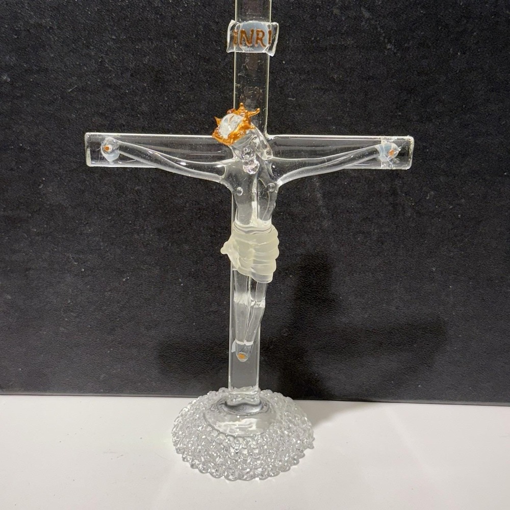 Vintage Clear 9" Lucite Crucifix Cross Jesus‎